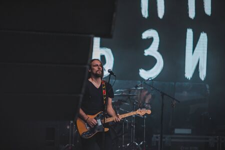 LVIV, UKRAINE - June 18, 2019: okean elzy rock band concert outdoors stageのeditorial素材