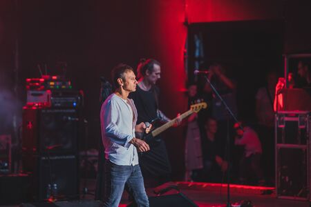 LVIV, UKRAINE - June 18, 2019: Svyatoslav Vakarchuk ukrainian rock singer at stage. music festのeditorial素材