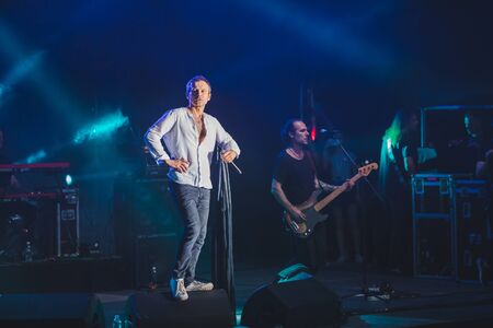LVIV, UKRAINE - June 18, 2019: Svyatoslav Vakarchuk ukrainian rock singer at stage. music festのeditorial素材