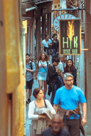Venice, Italy - May 25, 2019: overcrowded tight street of tourists summer vacationのeditorial素材