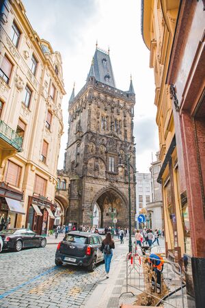 PRAGUE, CZECH REPUBLIC - September 22, 2018: powder tower close up. wide angelのeditorial素材