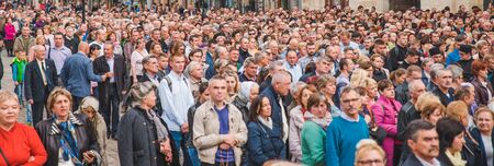 LVIV, UKRAINE - October 7, 2018: religious procession at city streets. nuns and monksのeditorial素材