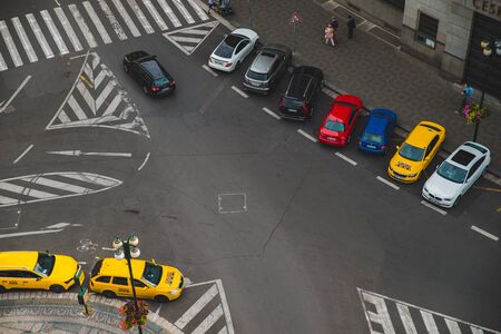 PRAGUE, CZECH - September 22, 2018: overhead view of cross road in cityのeditorial素材