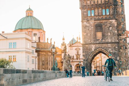 PRAGUE, CZECH REPUBLIC - September 22, 2018: Charles bridge on sunrise