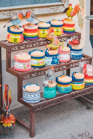 Hallstatt, Austria - June 15, 2019: view of souvenir store in tourists cityのeditorial素材