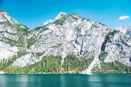 landscape view of lake mountains on background. summer season sunny dayの写真素材