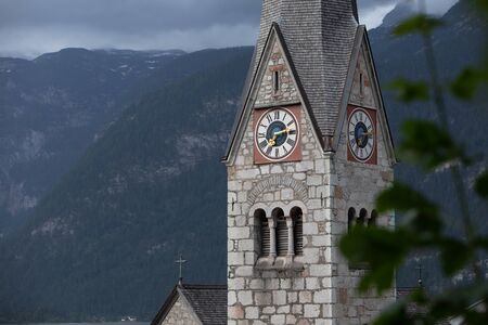 bell tower close up hallstatt austria copy space