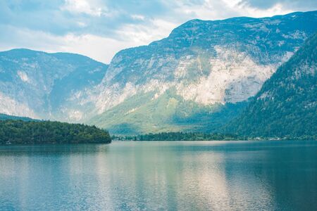 landscape view of hallstatt sea at summer time copy space