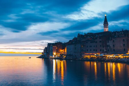 Rovinj city in Croatia at night. summer vacation travel destinationの写真素材