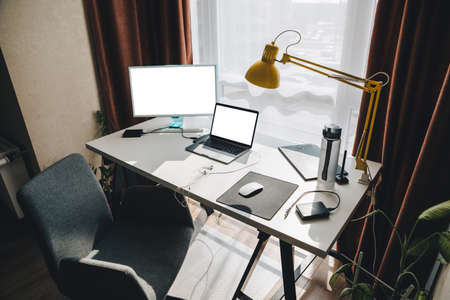 view of home office. isolated work at home. no peopleの写真素材