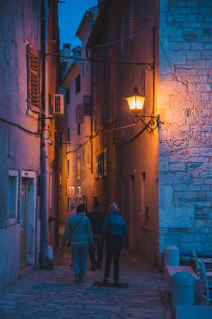 view of small stone street in rovinj cityの写真素材