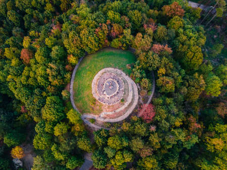 overhead top view of the hill in city public park copy spaceの写真素材