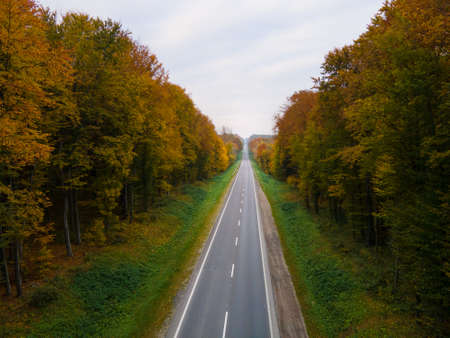 aerial view of autumn highway copy space