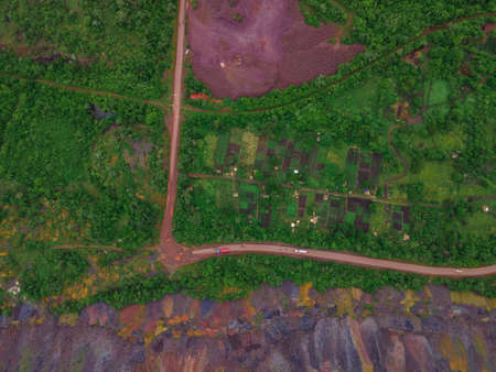 overhead top view of ore mine environment pollutionの写真素材