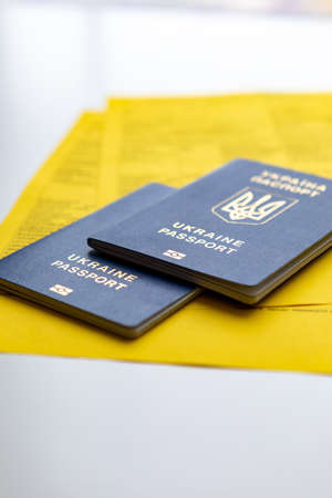 ukraine passport of vaccination documents border in pandemicの写真素材
