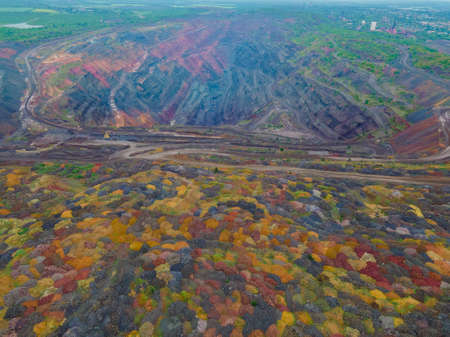 overhead top view of ore mine environment pollution