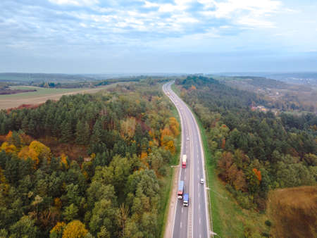 aerial view of autumn highway copy spaceの写真素材