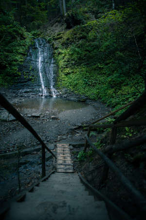 view of waterfall in deep forest copy spaceの写真素材