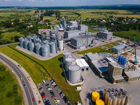 aerial view of factory copy space sunny summer day. storage containersの写真素材