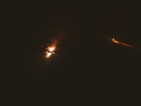 aerial view of snowcat night work copy spaceの写真素材