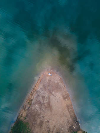 aerial view of carpathian lake synevyr autumn seasonの写真素材