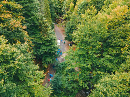 aerial view of autumn carpathian mountains copy space