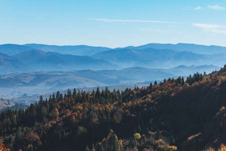 landscape view of autumn carpathian mountains ukraineの写真素材