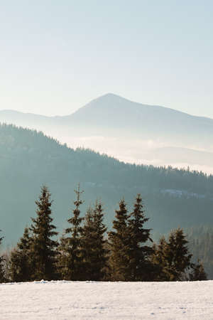 view of winter snowed mountains copy spaceの写真素材