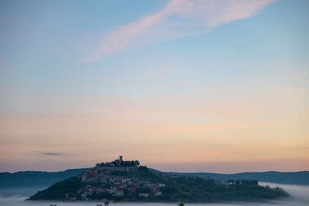 sunrise over motovun city in croatia mountains summer timeの写真素材