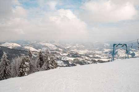 landscape pano view of trostyan ski resort ukraine carpathian mountainsの写真素材