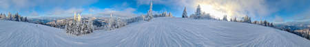 view of snowed ukrainian carpathian mountains copy space