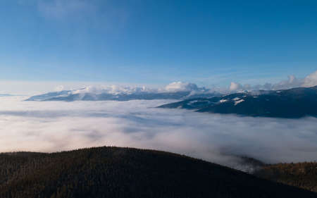 landscape view of winter ukraine carpathian mountains bukovelの写真素材