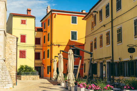 view of outdoors restaurant at city street. Fazana, Croatiaの写真素材