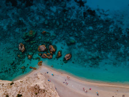 aerial view of porto katsiki beach lefkada island Greece summer vacationの写真素材