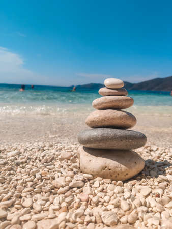 balance rocks at sea summer beach copy spaceの写真素材