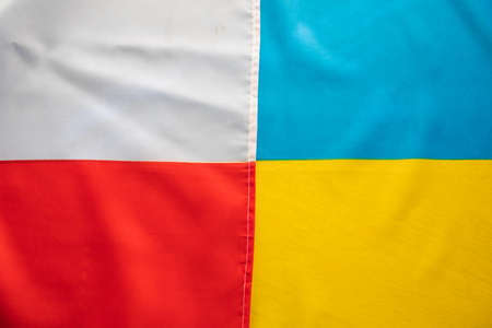 Poland ukrainian political relationship country flags close upの写真素材