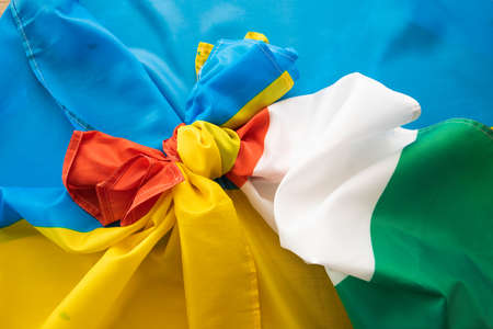 Italian ukrainian political relationship country flags close upの写真素材