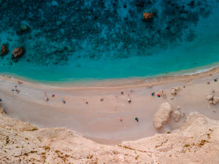aerial view of porto katsiki beach lefkada island Greece summer vacationの写真素材