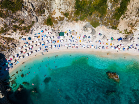 view of Lefkada island beach with blue ionian sea water Greeceの写真素材