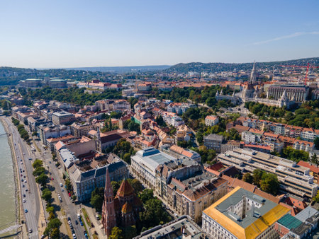 aerial view of Budapest city at summer day copy spaceの写真素材