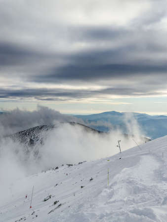 sunset above ski slope in Slovakia tatra mountains copy spaceの写真素材
