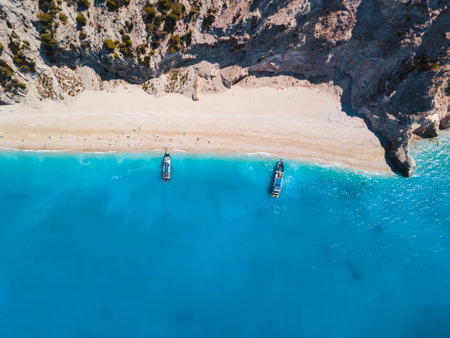 aerial view of egremni beach Lefkada island Greeceの写真素材