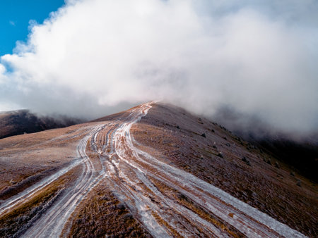 aerial view of gemba mountain carpathian ukraineの写真素材