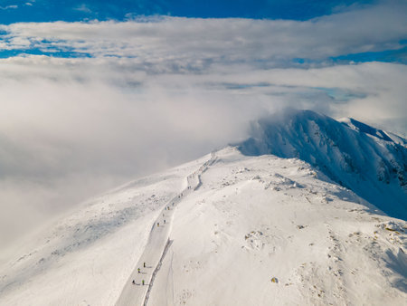 aerial view of ski slope in slovakia mountains