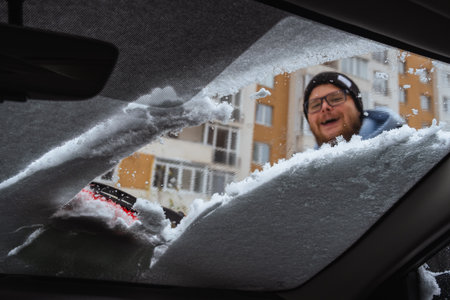 During the winter months, there are forecasts of snowfall, and a man is seen cleaning his car of...