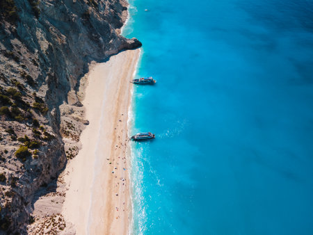 aerial view of egremni beach Lefkada island Greeceの写真素材