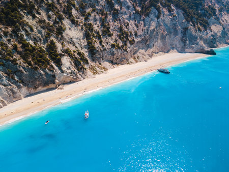 aerial view of egremni beach Lefkada island Greeceの写真素材