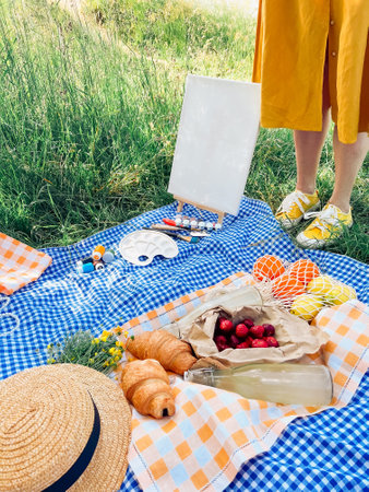 Illustrating scenes during a delightful park picnic.の写真素材