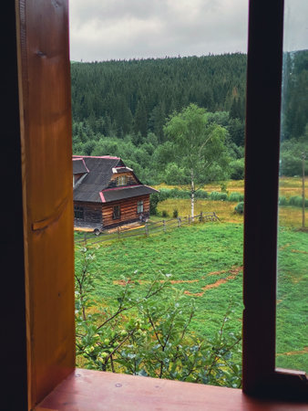 cute houses in carpathian mountainsの写真素材