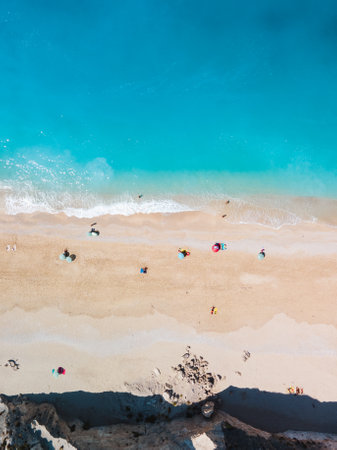 directly above view of egremni beach at Lefkada island, Greeceの写真素材